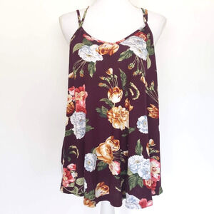 NEW!! Papermoon SIZE XL Burgundy Floral Basima Back Detail Top Spaghetti Strap